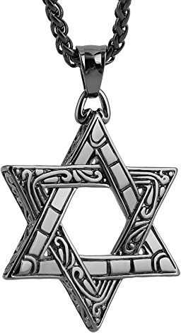 HZMAN Magen Star of David Pendant Necklace Women Men Chain Silver Stainless Steel Israel Necklace (Black)