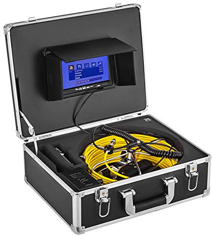 VEVOR Telecamera d'Ispezione per Fognatura Impermeabile Cavo da 20m, Telecamera d'Ispezione per Tubo Fognario Schermo LCD 7 Pollici con Scheda SD