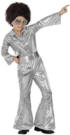 ATOSA | Disfraz de Disco Años 70 Infantil | Traje Fiesta Retro para Niño | Incluye Mono Plateado de Manga Larga y Cinturón | Ideal para Carnaval, Fiestas y Eventos Escolares | Talla 1-12 Años