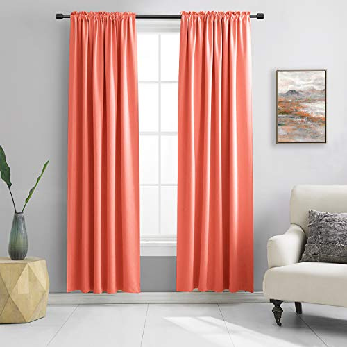 DONREN Blackout Curtains Drawstring Thermal Insulated Curtains for Living Room 2 Shawls 52 W x 90 L, Coral