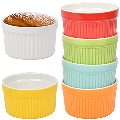 BNRSOR Set di 6 Stampi per Soufflé, Pirottini per Soufflé, Stampi in Ceramica da 3,5 Inch, Stampini per Cupcake Creme Brûlee in Porcellana -Multicolore