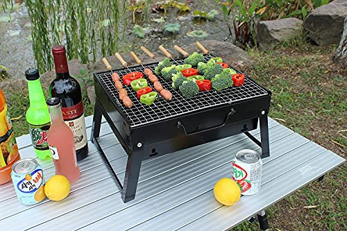 BBQ Grill, Charcoal Barbecue Grill, Fire Pit, Folding, Portable Grill, for Outdoor Cooking Camping Hiking, Picnics Trips (Large 45x29x24 cm)