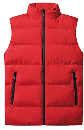 RUGAN Chaleco para hombre casual al aire libre acolchado cálido invierno chaqueta sin mangas clásica chaqueta deportiva para hombre chaqueta de plumas (rojo,L)