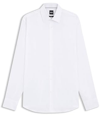 BOSS Uomo H-HANK-kent-C1-214 Camicia Slim Fit Popeline Cotone Facile da Stirare, bianco, 41