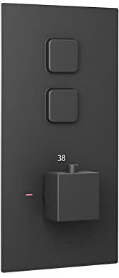ENKI, Spello, TSV073, Thermostatic Concealed Shower Valve with Push Buttons, Twin Square Taps with Two Outlets, Modern Shower Valve, Black