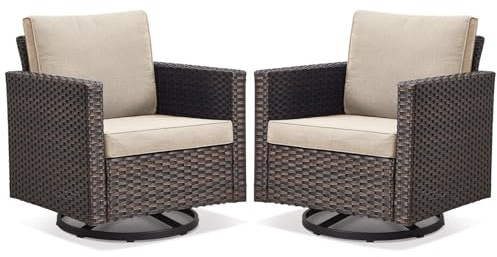Belord Wicker Chairs Outdoor Bistro Set Oversize Patio Swivel Rocker, Rattan Outdoor Seating Set of 2 Swivel Glider Chairs Wicker Furniture for Porch Deck Backyard with Water-Resistant