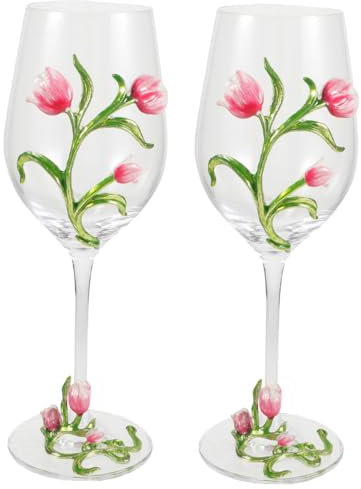 Hoement 2piezas Copa De Vino Tulipán Grabada Para Bodas Decorativa Copas De Fiesta