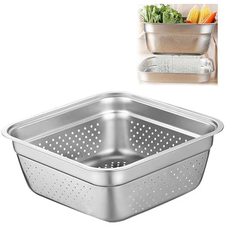 Stainless Steel Washing Up Bowl, Multi-Purpose Dish Tub for Sink,Large Rectangular Washing Basin Dish Washing Bowl Basket,Large Capacity Wash Basin with Rolled Edge Brushed for Kitchen (leaky 30cm)