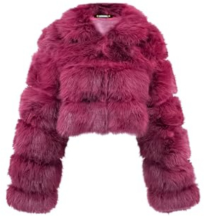 QUEEN HELENA Pellicciotto Corto Invernale Caldo Giacca con Pelo Morbido Pelliccia Peloso Donna PLC006 Rosso