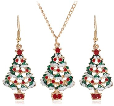 JUSTUSNX Set med julsmycken för kvinnor, julgran hänge halsband örhängen, justerbart jul hänge halsband, En storlek, Legerat stål