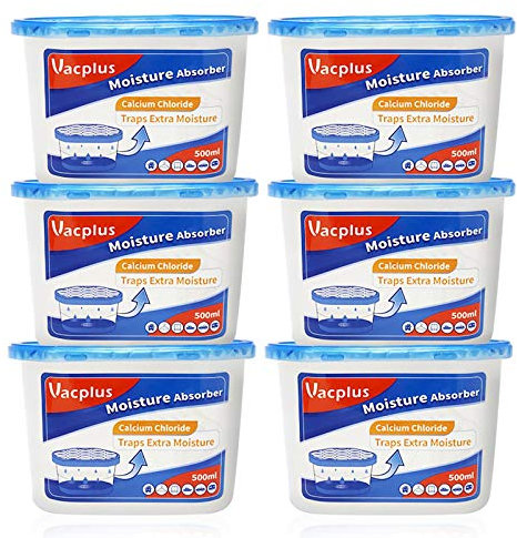 Vacplus 6 Pezzi Deumidificatore Casa, 500ml Scatole Portatili Assorbi Umidità per Bagno, Armadio e Auto, Dehumidifier Senza Profumo, Blu Navy, 15.5 x 8.4 x 10.4 cm