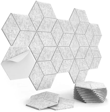 Beowanzk Acoustic Panels, Y-Shaped Self-Adhesive Acoustic Wall Panels, Sound Proofing Panels for Offices, Recording Studios, Home Theatres, Etc. 12 Pcs (Light Gray)