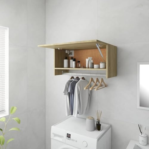 Armadio da Parete, Organizer per Indumenti con Barra Appendiabiti e Ampio Scomparto, 70 x 32,5 x 35 cm in Legno Multistrato Rovere Sonoma, Mobile Contenitore Funzionale for Bagno Cucina Lavanderia