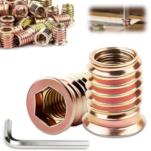 TXXATX Gänginsats för trä M4 x 8 mm, skruvhylsa, trä, 25 stycken skruvhylsor, M4, skruvmuttrar, galvaniserad hex-skruvhylsa, insexmuttrar för trämöbler och hyllor