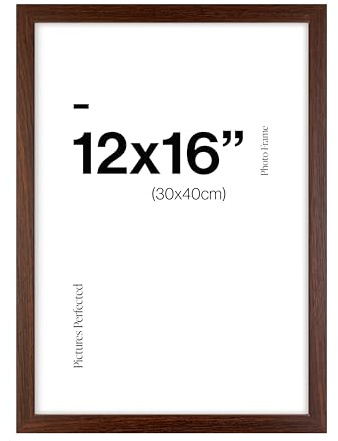 Contemporary Walnut 12x16 Wooden Picture Frame for 12x16 (30 x 40cm) Photos or Pictures, Plexi Glass, Wall Mounted Landscape or Portrait