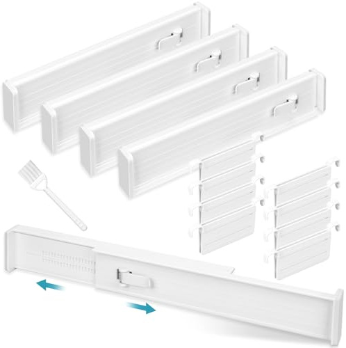 Divisori per cassetti regolabile,Espandibili 32-56cm,Organizzatore divisorio cassetti,Separatori per Cassetti in Plastica,Plastica Divisori per Bagno,Ufficio,Comò,Trucco Conservazione