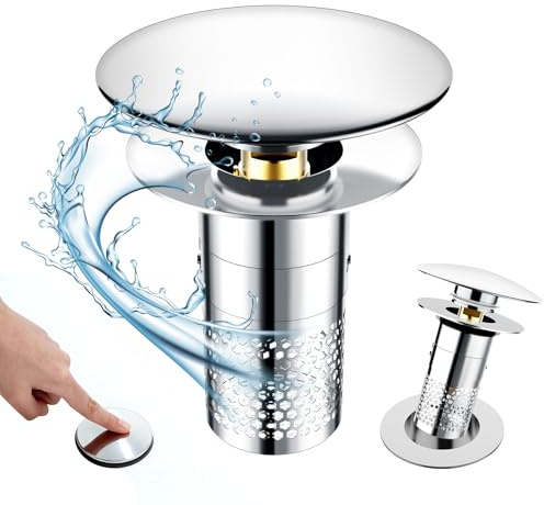 2 Stücke Waschbeckenstöpsel mit Sieb, Pop-up Abflussstopfen Waschbecken, Edelstahl Stöpsel für 35–40mm Abflusslöcher, Anti-Verstopfung Waschbeckenstöpsel mit Abflusssieb,Stöpsel für Spülbecken