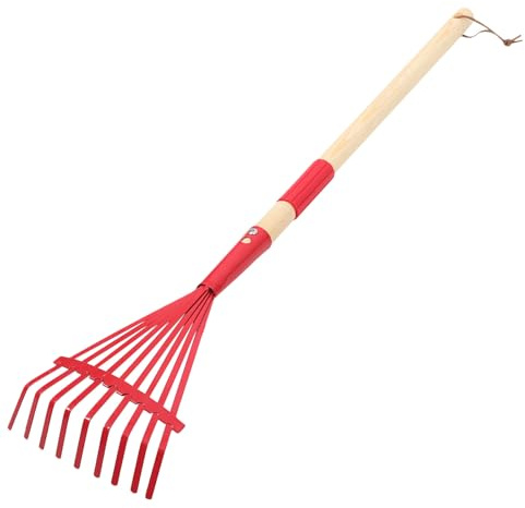 SEWACC Rastrillo Pequeño de Jardín Desmontable Mango de Madera Rojo Herramienta Multifuncional para Césped y Hojas Adecuado para Jardinería Infantil y Actividades al Aire Libre