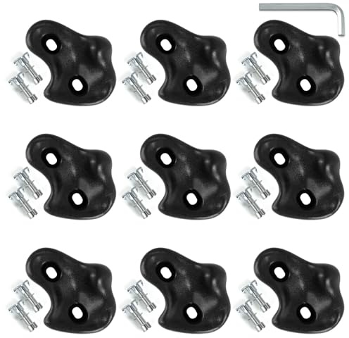 Large Rock Climbing Holds, 9 Pack Climbing Wall Grips for Kids, Indoor Outdoor Climbing Accessories Set with Hardware for Kids Climbing Frames, Tree Houses, Playroom and Adult Obstacle Courses, Black