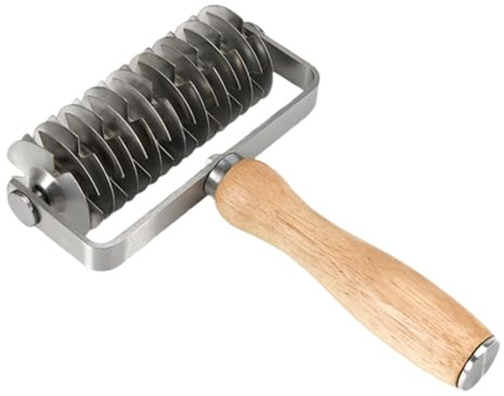 Rotella per pasta | Utensile da taglio in acciaio – con manico in legno per pasta e torte – per cucina, ristorante, cibo, pane, pizza, forno, dolci, panetteria,