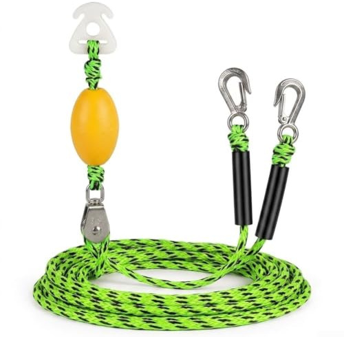 Poulie de remorquage à double crochet, pour kayak, surf, ski nautique, capacité de charge de 2177,2 kg, ligne résistante aux UV de 2,6 m avec connexion rapide, pour bateaux jet ski (vert)