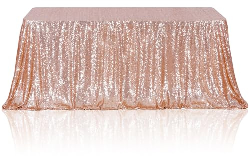 Poise3EHome Rose Gold Sequin Tablecloth 50×72 Inch Rectangle Table Cover Overlay for Birthday Wedding Party Holiday Baby Shower Christmas Decoration