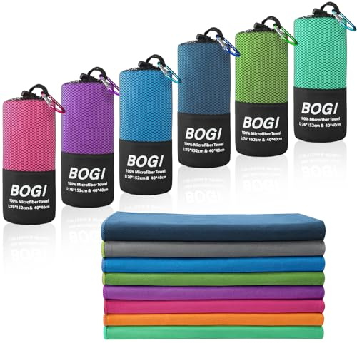 BOGI Microfiber Travel Sports Towel-Quick Dry, Soft Lightweight, Absorbent, Compact for Camping, Gym, Yoga, Swimming, Backpacking (L:60''x30''+16''x16''-Nblue)