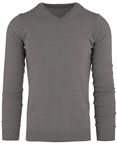 Cashmere Zone - Maglione Uomo Collo a V in 100% Cashmere Lana Pullover in Kashmire Invernale con Manica Lunga (Grigio Medio, L)