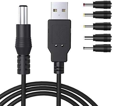 Ancable USB to DC Power Cable 5V Universal, 1M USB to DC 5.5 x 2.1mm Adapter for Fan, Router, Speakers with 2.5x0.7mm, 3.5x1.35mm, 4.0x1.7mm, 5.5x2.5mm, 3.0x1.0mm Connectors