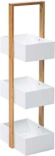 woodluv 3 Tier Robust Bamboo & MDF Bathroom Bedroom Storage Caddy Unit, White - 25 x 18.5 x 70 (H) cm