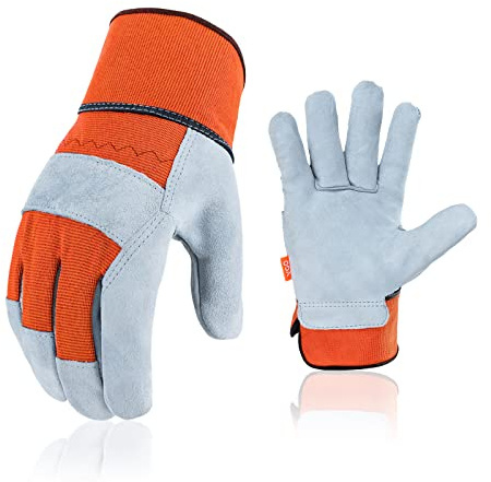Vgo... Paire de gants de jardinage en cuir de vachette résistants aux épines pour cours, camionneurs, livraison et jardin avec forte adhérence