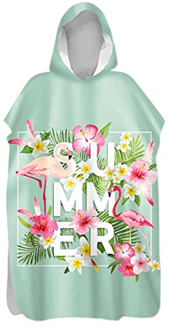 Treer Serviette Poncho Adulte Microfibre Séchage Rapide Poncho à Capuche Plage Surf, Serviette à Changement Peignoir Piscine Robe de Bain pour Homme et Femme (Fleurs d'été,80x145cm)