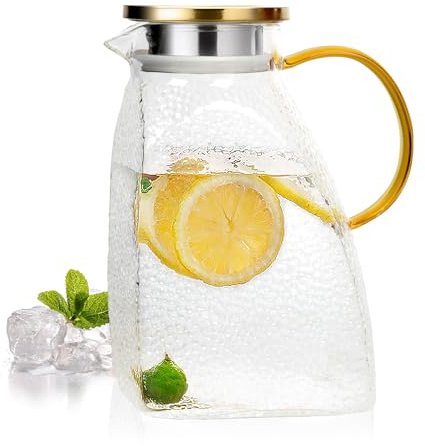 Yiter Glass Jugs with Lid, 1800ml/64oz Water Jugs for Fridge, Heat & Cold Proof Glass Pitcher for Milk, Tea, Cocktail, Beverage