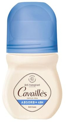 Cavaillès Absorb+ Anti-Transpirant Deodorant 48h Roll-On – 50 ml – Anti-Flecken – überfettend und ohne Alkohol, hautfreundlich, Duft Grüner Tee und Bergamotte – Flasche 100 % recycelt & recycelbar