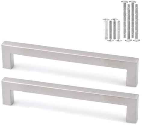 Misuyue Möbelgriffe Silber, 96mm Lochabstand Schrankgriffe Rostfreie Stähle, 2 Stück Küchengriffe mit 8 Schrauben Inklusive, Türgriffe Küche für Schublade, Küchenschränke, Kleiderschrank