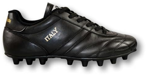 Ryal Scarpe da Calcio Uomo Italy FG/MG in Pelle Nere con Tacchetti in Gomma morbide dal Numero 39 al 46 (44.5)