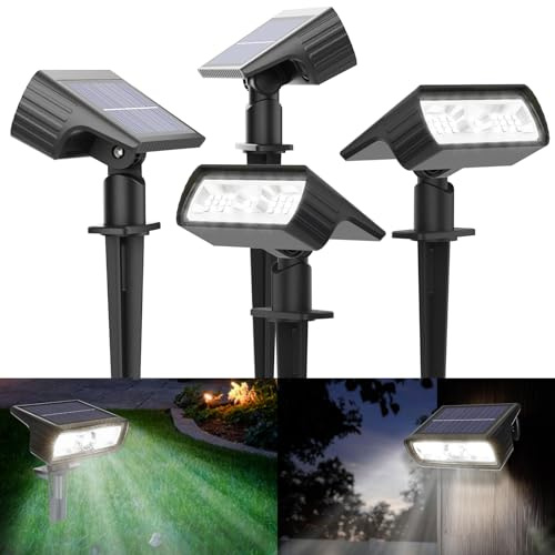 Moxled Solar Lights Outdoor Garden, 6500K Cool White Solar Spot Lights 4 Pack, IP65 Waterproof, 2 Brightness Modes Stake Lights Solar Powered for Yard, Walkway, Driveway, Pathway