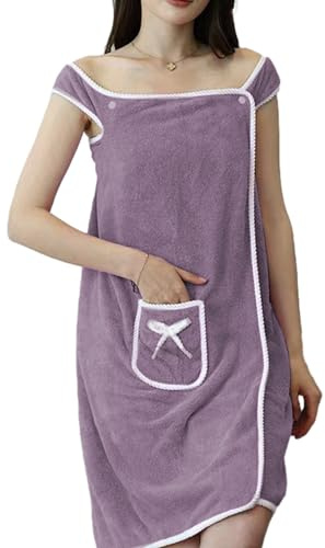Maciun Asciugamano da bagno portatile da donna, accappatoio in pile corallo, abito da bagno con tasca, per il nuoto, viola, taglia unica