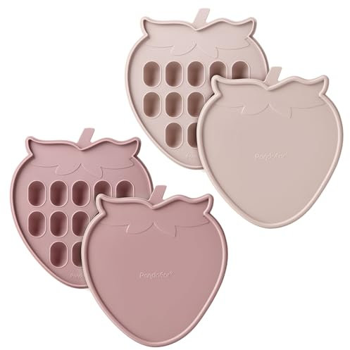 PandaEar 2 Pack Silikon Eiswürfelbehälter, Babybrei Einfrieren Behälter mit Deckeln, Beikost Einfrieren Behälter für Babynahrung Aufbewahrung und Fruchtsauger