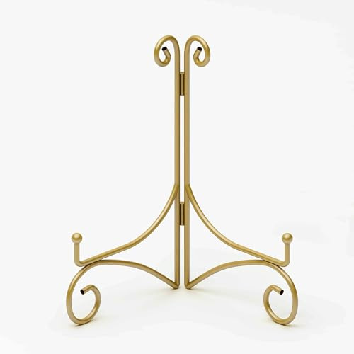 HEMYLU Plate Display Stands with Hinged Folding Design, 8 Inch Picture Frame Stand for Tables, Decorative Easels for Plates, Photos, Cards and Books, 8’’ Gold