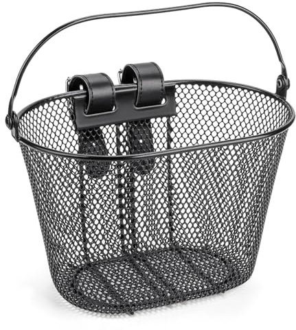CXWXC Kids Bike Basket - Front Bicycle Bike Basket for Boys and Girls - Bike Baskets with Adjustable PU Straps, Suitable for Most Children's Bicycles and Kids Tricycles (Black)