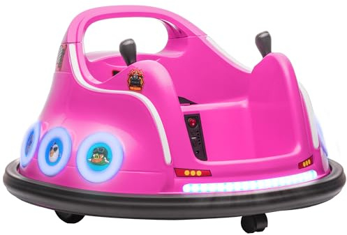 AIYAPLAY 12V Kids Bumper Car, Angry Bird Licensed 360° Children Electric Waltzer Car with Joysticks, Remote Control, Music USB LED Lights, for 3-5 Years Old, Pink