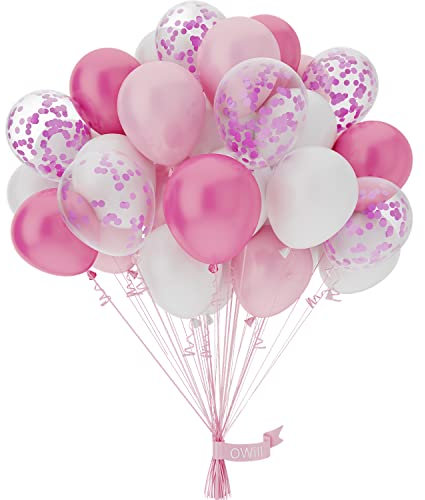 50 Pezzi Palloncini Compleanno Rosa Bianco E Coriandoli,10 Pollici Palloncini Rosa Confetti,Palloncini Rosa per Battesimo Bimba,Baby Shower Decorazioni,Addobbi Matrimonio,feste