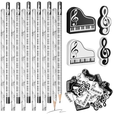 Bomefoi Träpennor för barn – musiknotspennor piano radergummi | ergonomiskt grepp minne musiktema för handskrift markering artister lärare studenter förskola