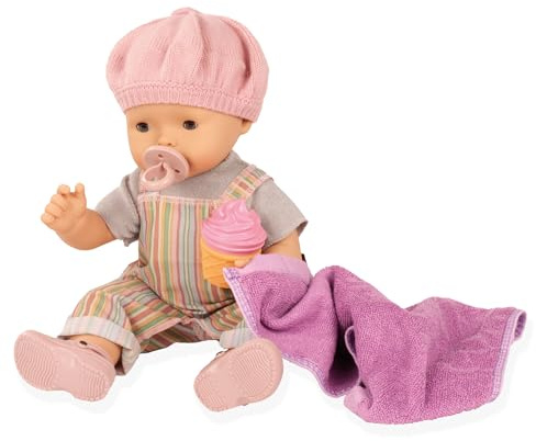 Götz 2518053 Maxy Aquini Baby Beach Vibes Badepuppe - 42 cm Puppe - ohne Haare, graue Schlafaugen - 9-teiliges Set - Mädchen-Babypuppe