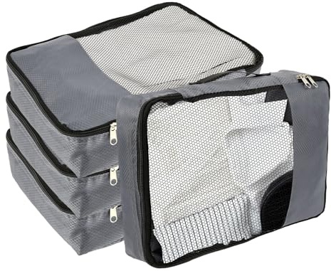 4 Stück Packing Cubes,Koffer Organizer mit Reißverschluss,Kofferorganizer aus Gittergewebe Oxford Stoff,Travel Essentials,Packtaschen,Langlebig und Reißfest,für Koffer,Reisetaschen und Rucksäcke(grau)