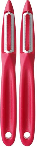 HENDI Pelador universal, hoja dentada de 50mm, para frutas y verduras, pelador de patatas, pelador de cocina, 175x(H)22mm, acero inoxidable, polipropileno, rojo (Paquete de 2)