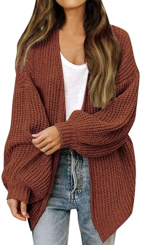 topuersaiv Cardigan épais ouvert à l'avant pour femme - Manteau tricoté surdimensionné - Pull automne à manches longues - Cardigan chaud, Brique rouge., 4XL
