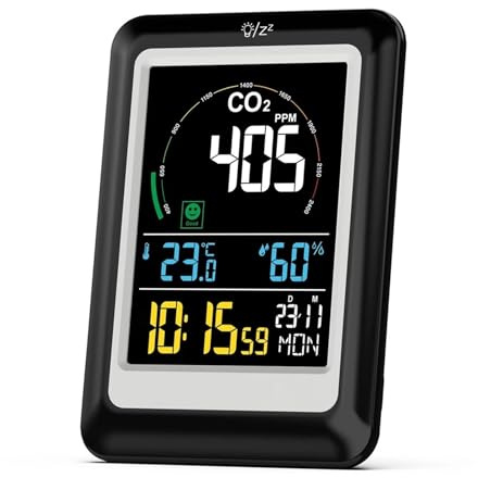 Rilevatore di gas, Monitor a qualità 'aria 5 in 1, misuratore di CO2, rilevatore di anidride carbonica in tempo reale, rilevatore di umidità e temperatura digitale(C1 Black)