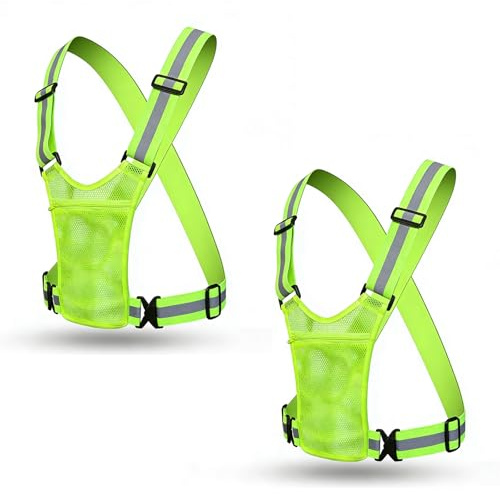 JYYWTSI 2 Pièces Gilet de Sécurité Réfléchissant Réglable, Gilet Réfléchissant 360° avec Poche Avant, pour Vélo Course Jogging Randonnée, Homme Femme